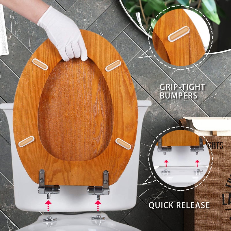 Angel Shield Wood Toilet Seat Elongated with Soft Close,Easy Clean,Quick-Release Hinges(Elongated,Wood) - Image 4